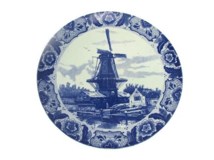 Boch Delft Blue Hand Painted Wall Charger Plate Blue White Dutch Windmill Marked