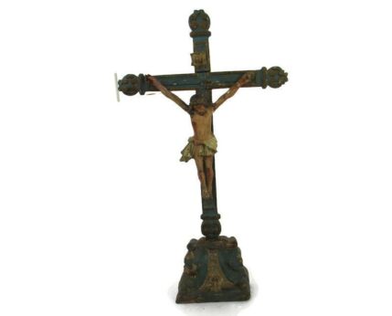 18th Century Antique Wooden Standing Church Crucifix Corpus Dramatic WOW