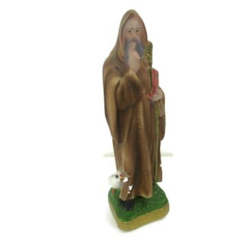 Vintage Statue Figurine St Saint Benedict of Nursia Raven Plaster Gothic HTF 8.46"