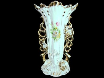 Porcelain Fan Flair Bridal Vase ornate Flower Motive Vintage Lovely 10.43"