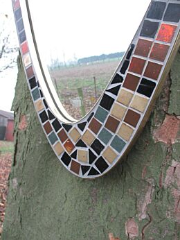 Vintage Design Retro Oval Mirror Signed Knitter Duro Brevete Mosaic Space Age