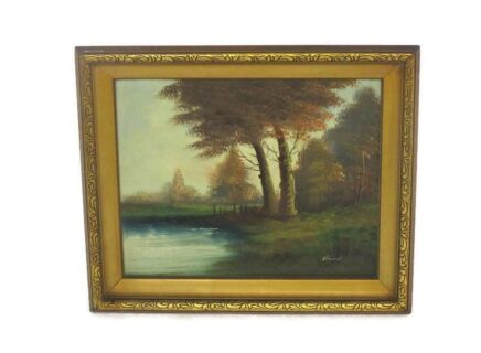 Oil Painting Framed Signed Vincent Creek In the woods Lovely