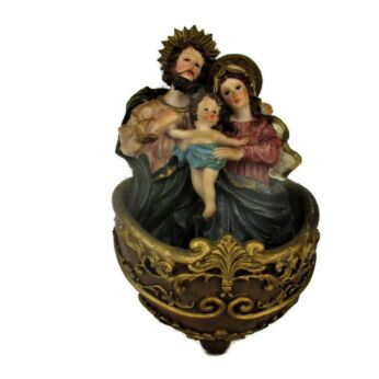 Large Vintage Holy Water Font Resin Holy Family Polychrome Virgin Wall Hanging