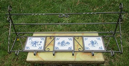Vintage Wrought Iron Coat Hat Wall Rack picture tile frames Delft Blue