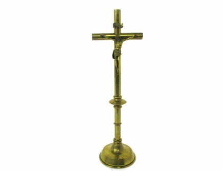 XL Antique Standing Altar Church Chapel Crucifix Cross 1900 Brass Jesus Christ