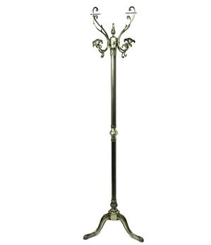 Standing Hall Tree Coat Hallway Rack Brass Hollywood regency Silver Colored Rare