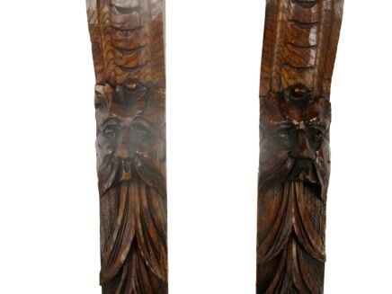 Antique Gothic Pair Antique Corbels Hand Carved Wood Pediments Architectural WOW