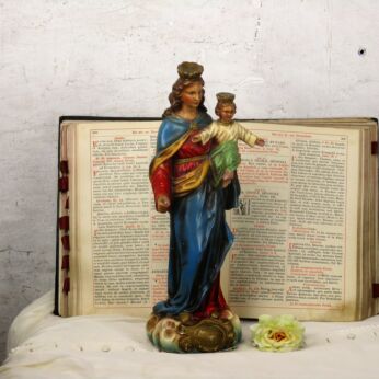 HTF Statue Virgin Mary Auxilium Christianorum Infant Child Plaster Polychrome