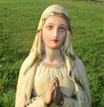 Large Virgin Mary Madonna Plaster Chapel Statuette Lovely Sweet Face 25.59"