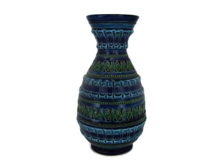 Rimini Blue Vase Bitossi Style era Aldo Londi Funky Italian Italy 10.03"