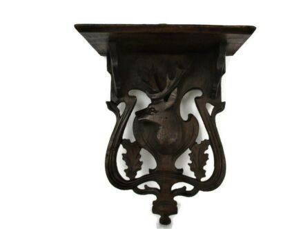 Ornate Wall Mounted Console Shelf Hand Carved Wood Deer Black Forest Style Corbel Small