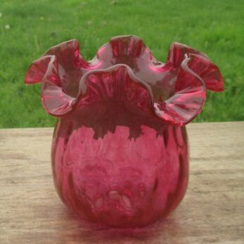 Rare Antique Cranberry Tulip Flower Shape Shade Oil Lamp Hobnail Glass Art Deco
