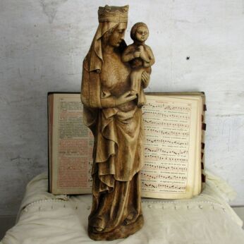 Large Statue Virgin Mary madonna Infant Child Ceramic Wood Look Dove Gorgeous