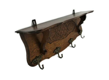 Vintage Hand Carved Wood Coat Hat Rack Ornate mall Lovely
