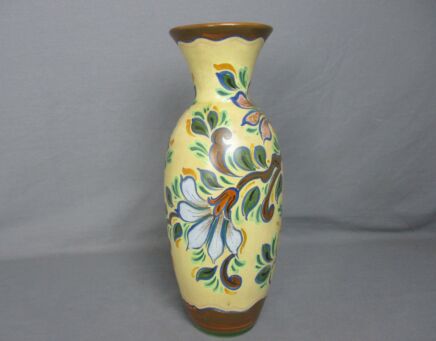 Large Vase  Marked Elly Gouda Plateel Hand Painted Flowers Polychrome