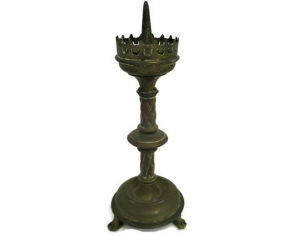 Antique Candle Holder Candle stick Church  Chapel Altar Monastery Brass Lion Feet Gothic 12"