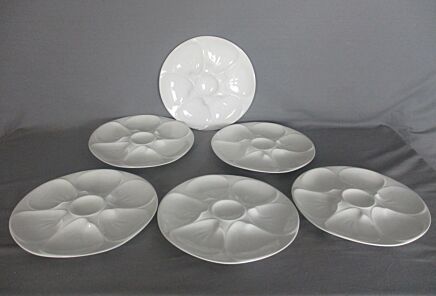 Set of 6 Oyster Plates Porcelain White  Vintage Seafood Plates Stylish Bavaria Edelstein  Germany