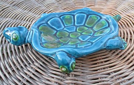 Vintage Mid Century Italian CeramicTurtle Bitossi Style Rimini Blue