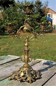 Vintage Brass Ornate 3 Arm Candle Holder Candelabra brass Lovely Rococo style