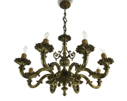 Spanish revival Style Chandelier 8 arm Lights Ornate Brass Fixture Gorgeous