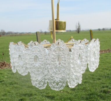 GERESERVEERD BO Vintage 2 Tier Era Murano Kalmar Glass Chandelier Mid Century Space Age Lovely