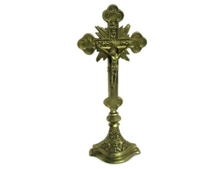 French Standing Altar Church Chapel Crucifix Cross Ornate Brass fleur de Lis Beautiful