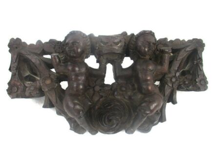 Hand Carved Wood French Pediment Ornate Over door Architectural Reclaimed Antique  Putti