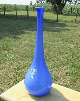 Large Vintage Bottle Vase Blue Italian Opaline C.C.C. marked Cased Glass