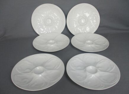 Set of 6 Oyster Plates Porcelain White  Vintage Seafood Plates Stylish Schönwald Germany