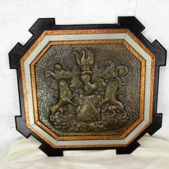 Copper Brass Wood Ornate Gothic Shield Wall Decor Family Crest Heraldic HTF
