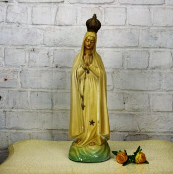 Rare Beautiful Statue Our Lady Fatima Virgin Portugal Plaster 19.09"