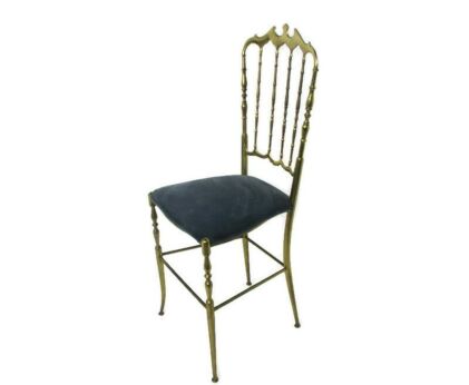 Vintage Chiavari Chair Brass Hollywood Regency Italian Blue Fabric Authentic