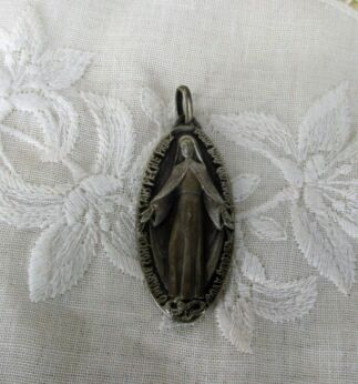 Vintage Medallion Notre Dame Virgin Mary Madonna French Pendant Snake