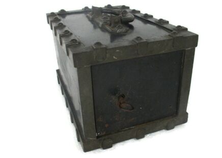 Merchant Cash Chest Money Box Old hand Crafted Iron Antique Primitive 