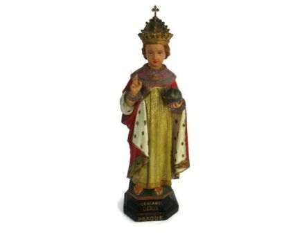 XL Statue Infant of Prague Infant Jesus Santo Nino Plaster Chapel Antique 1900