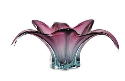 Italian Art Glass Cranberry Blue Cranberry Bowl Dish Centerpiece Basket Murano