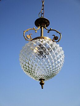 Vintage French Ceiling Lamp Pendant Brass Bubbled Glass Hollywood Regency