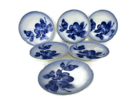 Set of 6 Luneville Dinner Plates K&G Blue White Flowers French France Gorgeous