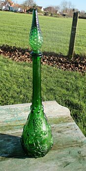 Vintage Ornate Green Bottle with Stopper Jar Grapes Vines