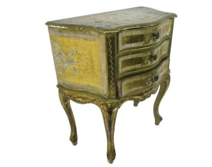 Florentine Nightstand End Table Hall Cabinet Chest of Drawers Gold Vintage Italy