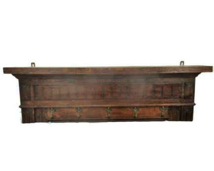 Antique Coat Hat Kitchen Rack Ornate Hand Carved Wood Pediment