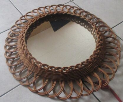 Vintage Sunburst Starburst French Fine Rattan Mirror 1960's 21.7" Gold