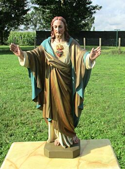 Large Vintage Jesus Christ Plaster Statue Chalkware Spreaded hands 25.39"