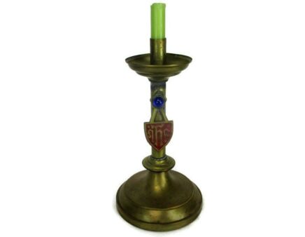 Brass Candle Holder Candlestick Candle Stick Altar Church Shield Brass Neo Gothic Lovely rare