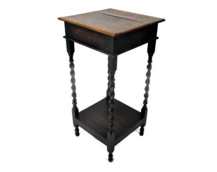 Barley Twist Wood Oak Side Occasional Coffee Table Pedestal Plant Stand ornate Hand Carved Square Two Tier Nightstand HTF