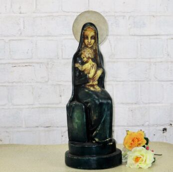 Statue Flemish Pottery Poterie Flamande Madonna Virgin Mary Kneeling Child 17"