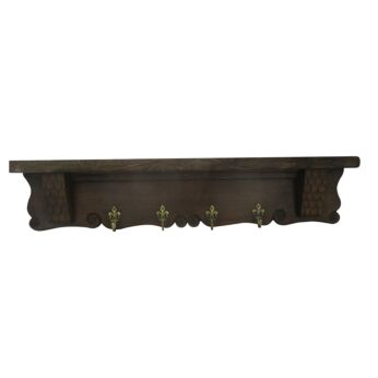 French Fleur de Lis Hand Carved Wood Oak Coat Kitchen hat Rack bathroom Kitchen
