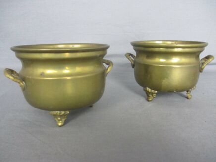 Small Two Vintage Brass Planters Jardinieres flower pots Ornate Embossed Beautiful Footed