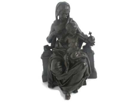 VIntage Statue Sitting Our Lady Virgin Mary Infant Sedes Sapientiae  Faux Bronze Spelter Gorgeous