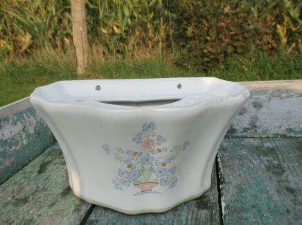 Flower Holder Pique-fleurs White Porcelain Blue Flowers France Poterie Chapelle